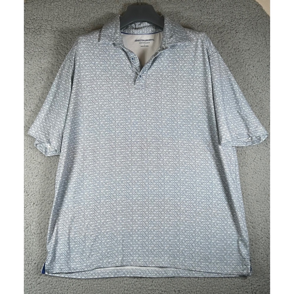 Johnston & Murphy Shirt Mens Performance Polo Shirt Large Blue Geometric Golf